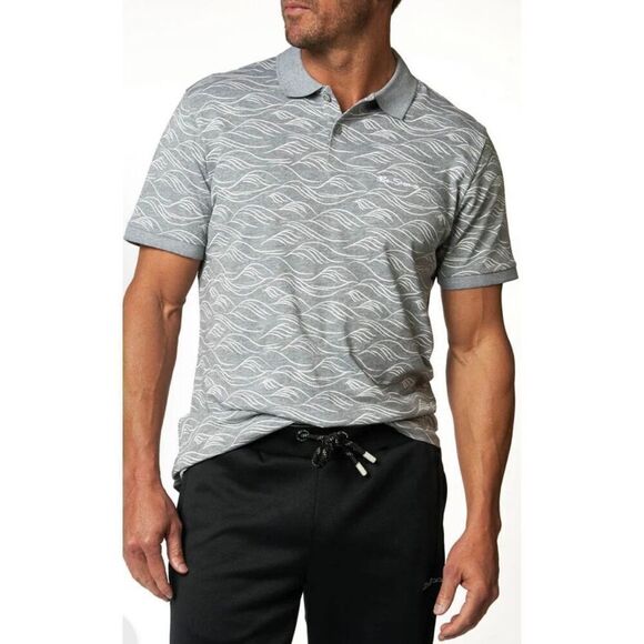 BEN SHERMAN - NWT - M Sz M - Wave Print Polo Shirt in Tonal Wave/Grey Heather - Picture 14 of 16